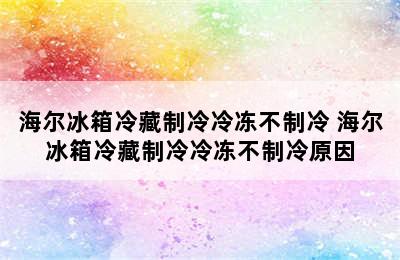 海尔冰箱冷藏制冷冷冻不制冷 海尔冰箱冷藏制冷冷冻不制冷原因